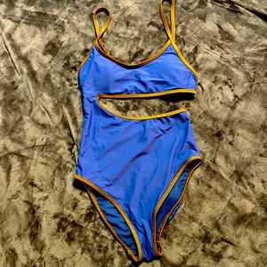 Aerie Cutout One Piece Bathing Suit in Blue & Gold - size XS